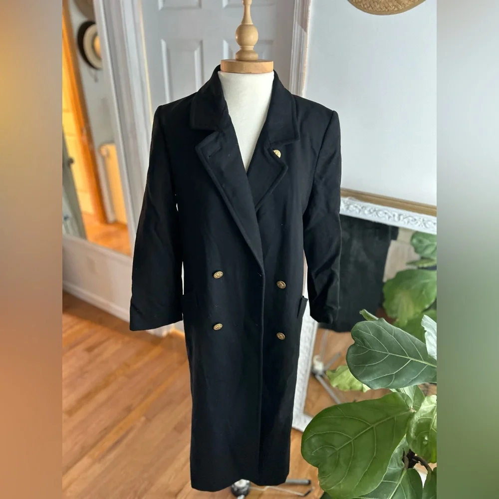 Vintage 90’s Forecaster of Boston slightly oversized black wool trench pea coat